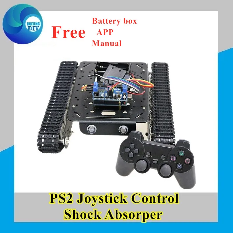 

PS2 контроллер джойстика амортизация умный робот танк шасси с двигателем 9 В/12 В постоянного тока + плата управления + плата драйвера двигател...