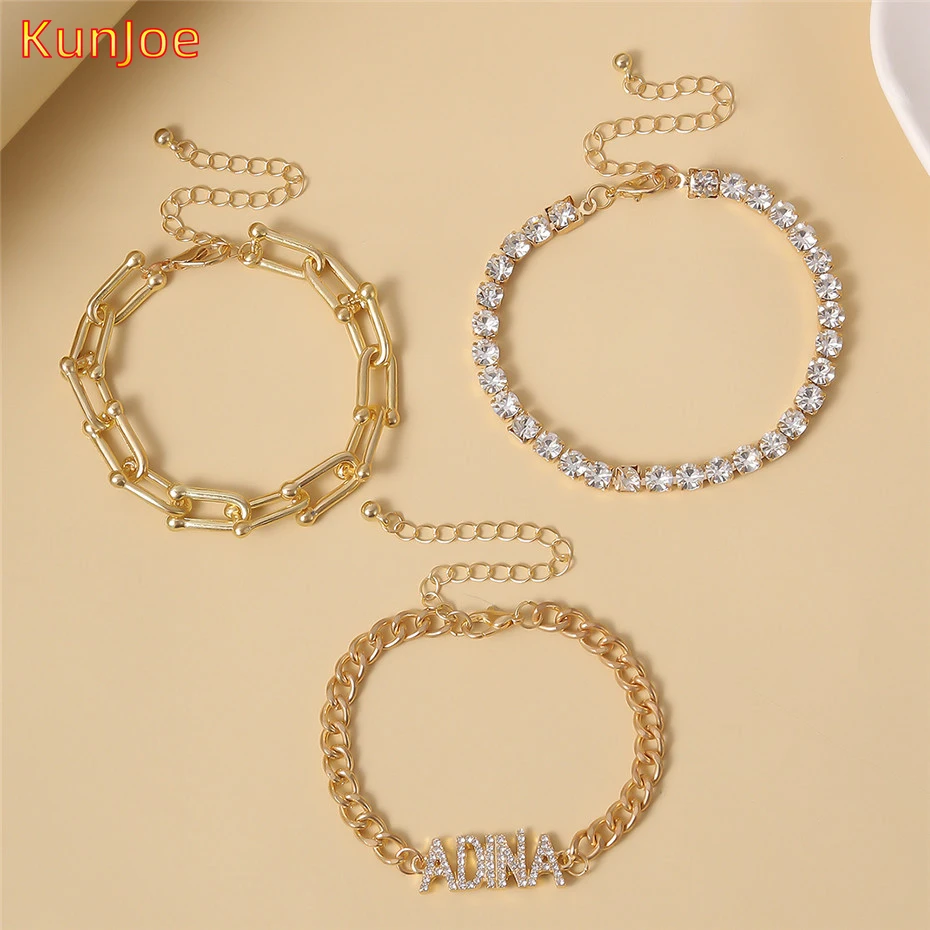

KunJoe New Bohemian Multilayer Chain Bracelet For Girls Punk Trendy U Link Crystal Bracelet Trend Lady Charms Women's Bracelets