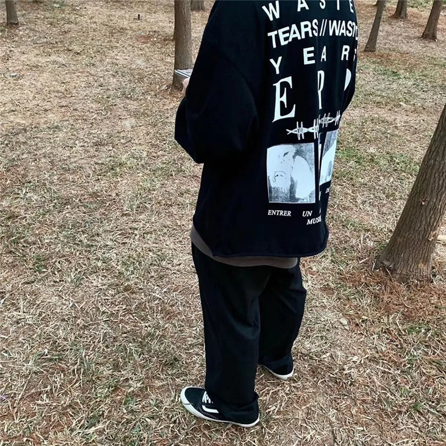 

Washed ERD Vintage T Shirt Men Women 1:1 Cotton Thorns Letters Portrait Printing E.R.D Long sleeve T-Shirt Loose Top