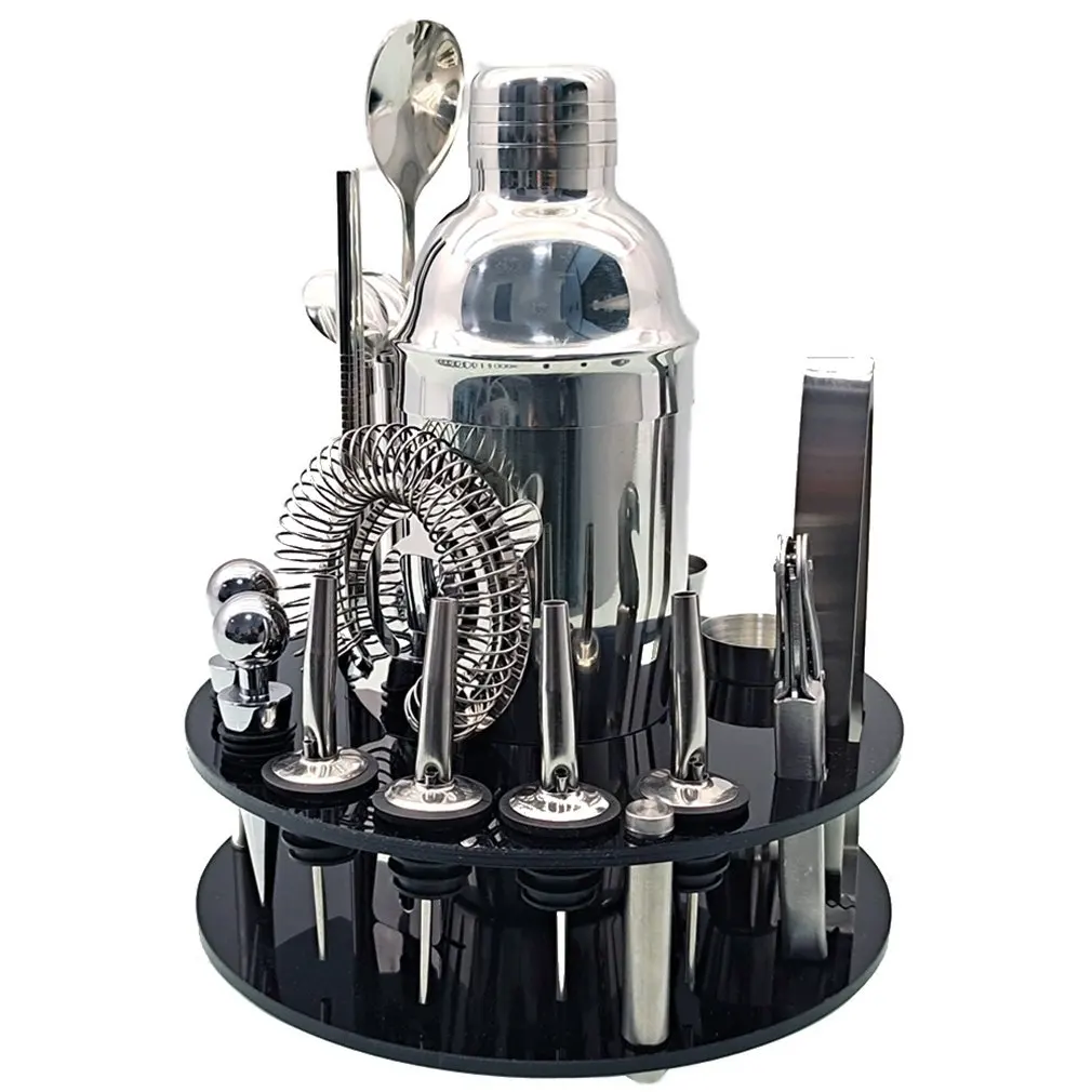 

Practical Acrylic Base Bartender Set Cocktail Shaker Set With Rotating Stand Bar Tools Gifts Home Decoration