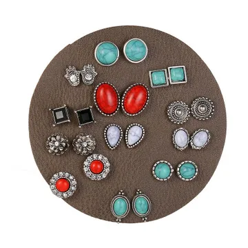 G AOMU, 12 пар носочков Vintage Opal камень со стразами и жемчугом, эмаль, смола геометрический металлического сердечка серьги-гвоздики Комплект сережек для женщин и девочек вечерние ювелирные изделия - Окраска металла: G