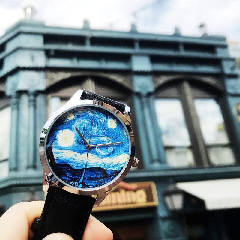 

Vincent Willem Van Gogh The Starry Night Women Watch Top Brand Men Watches Leather Strap Quartz Clock Couple Gift Artwork Watch