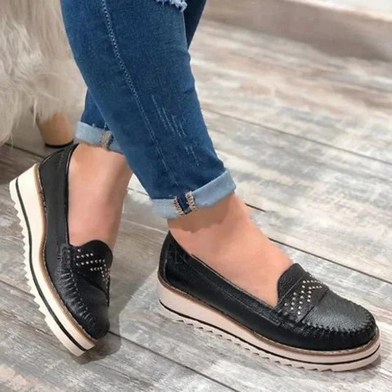 Plus Size 35-43 Women Casual Shoes Black Loafers Sewing Oxford Wedges Pumps Med Heels Platform Female Yellow 8309G | Обувь