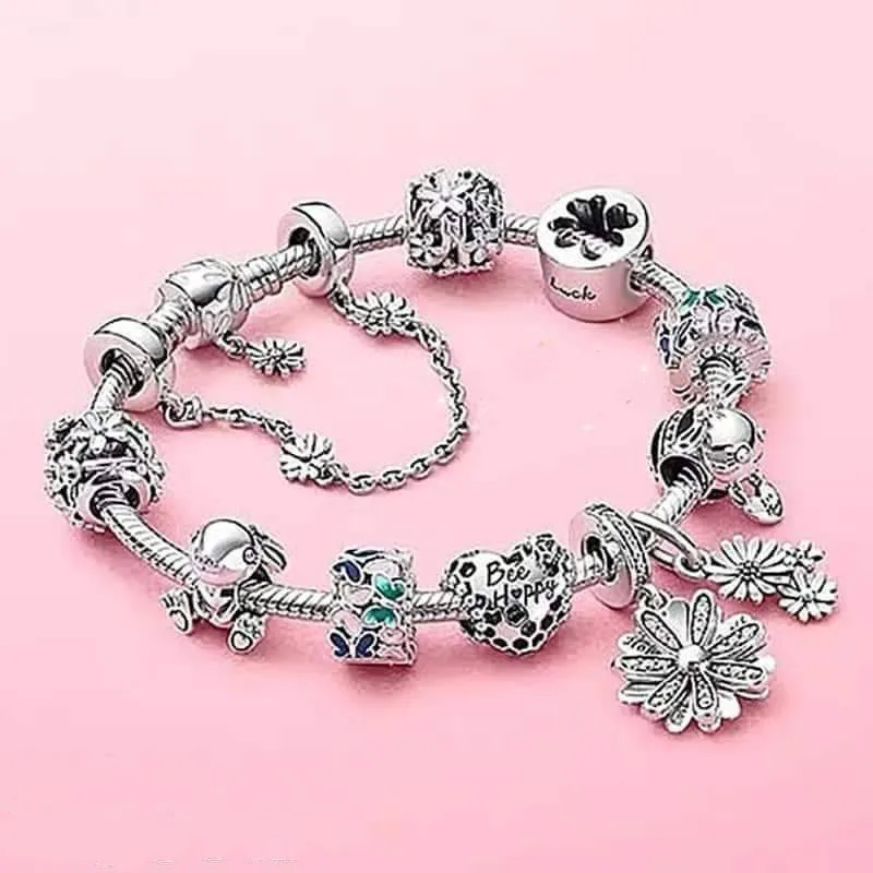 

New 100% 925 Sterling Silver Football Guitar Ice Cream Shoes Bee High Quality Fashion pan Bracelet Jewelry Female