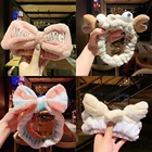 Женская повязка на голову для макияжа, милые аксессуары для волос, повязки с кошачьими ушками для женщин и девушек, Корейская Милая косметика для умывания и красоты лица с бантом