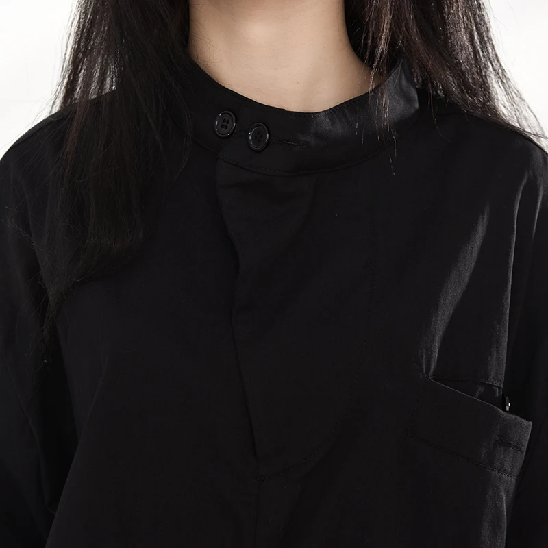 

[EAM] Women Drawstring Brief Big Size Blouse New Stand Collar Long Sleeve Loose Fit Shirt Fashion Spring Autumn 2021 1DB37801