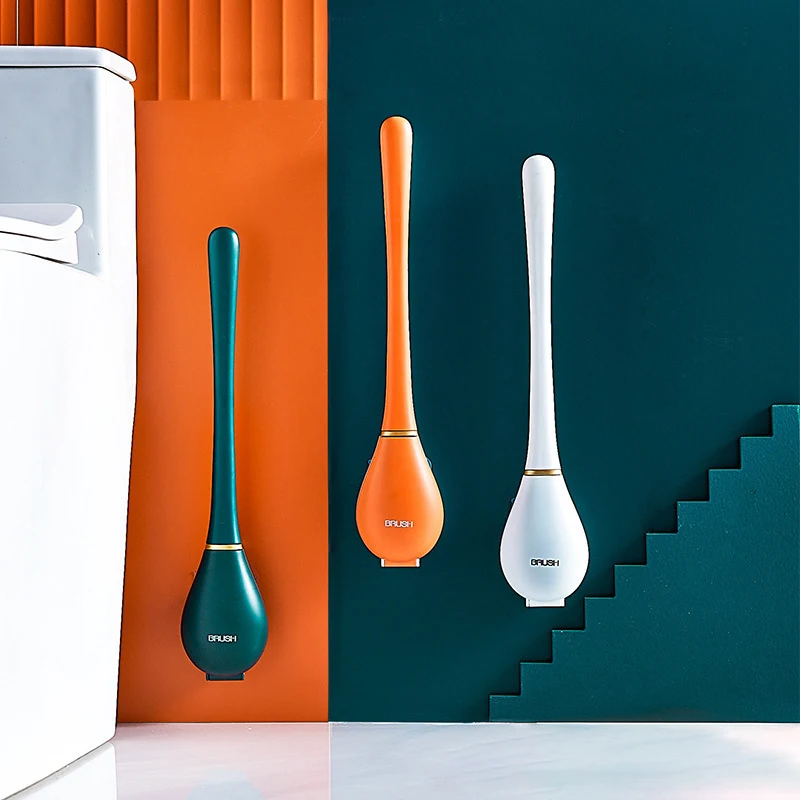 

Silicone Toilet Brushes With Holder Set Wall-Mounted Long Handled Toilet Cleaning Brush Modern Hygienic Bathroom Accessories