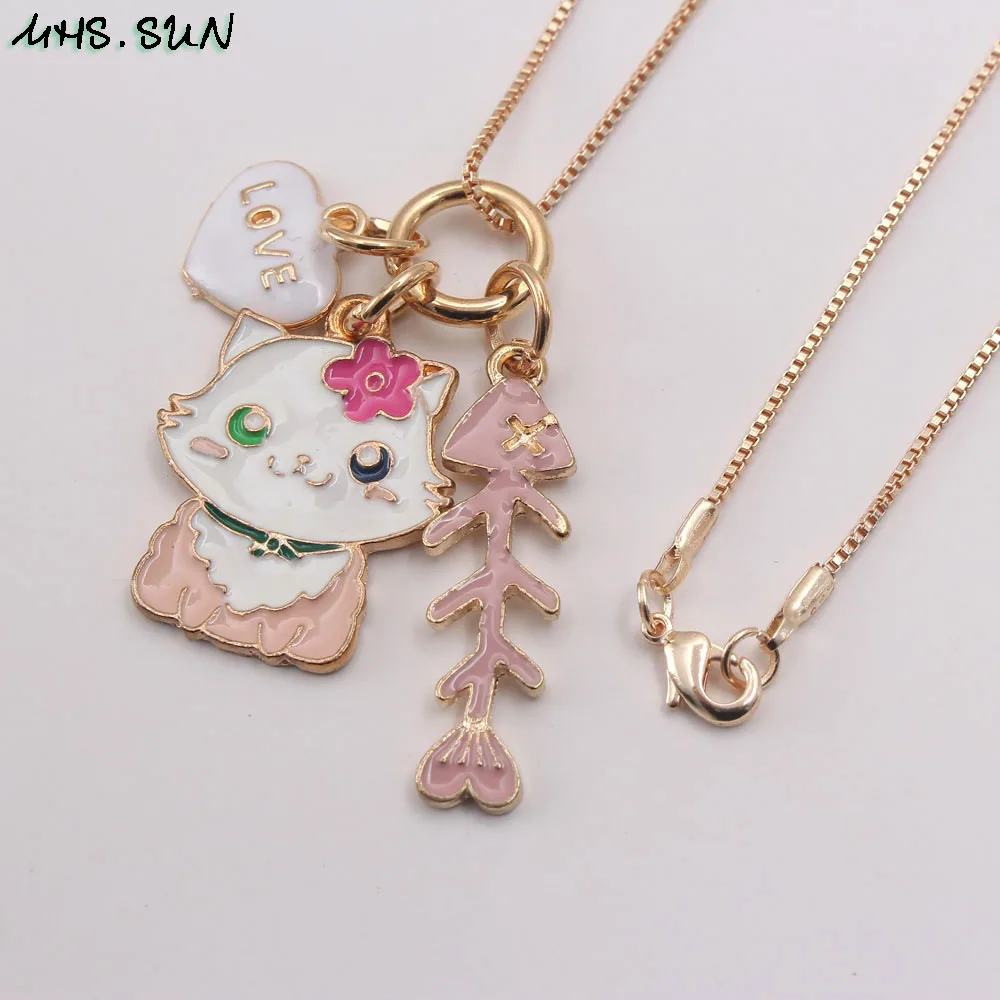 MHS.SUN новинка милый кролик/кот ожерелье с кулоном для детей девочек Мультяшные