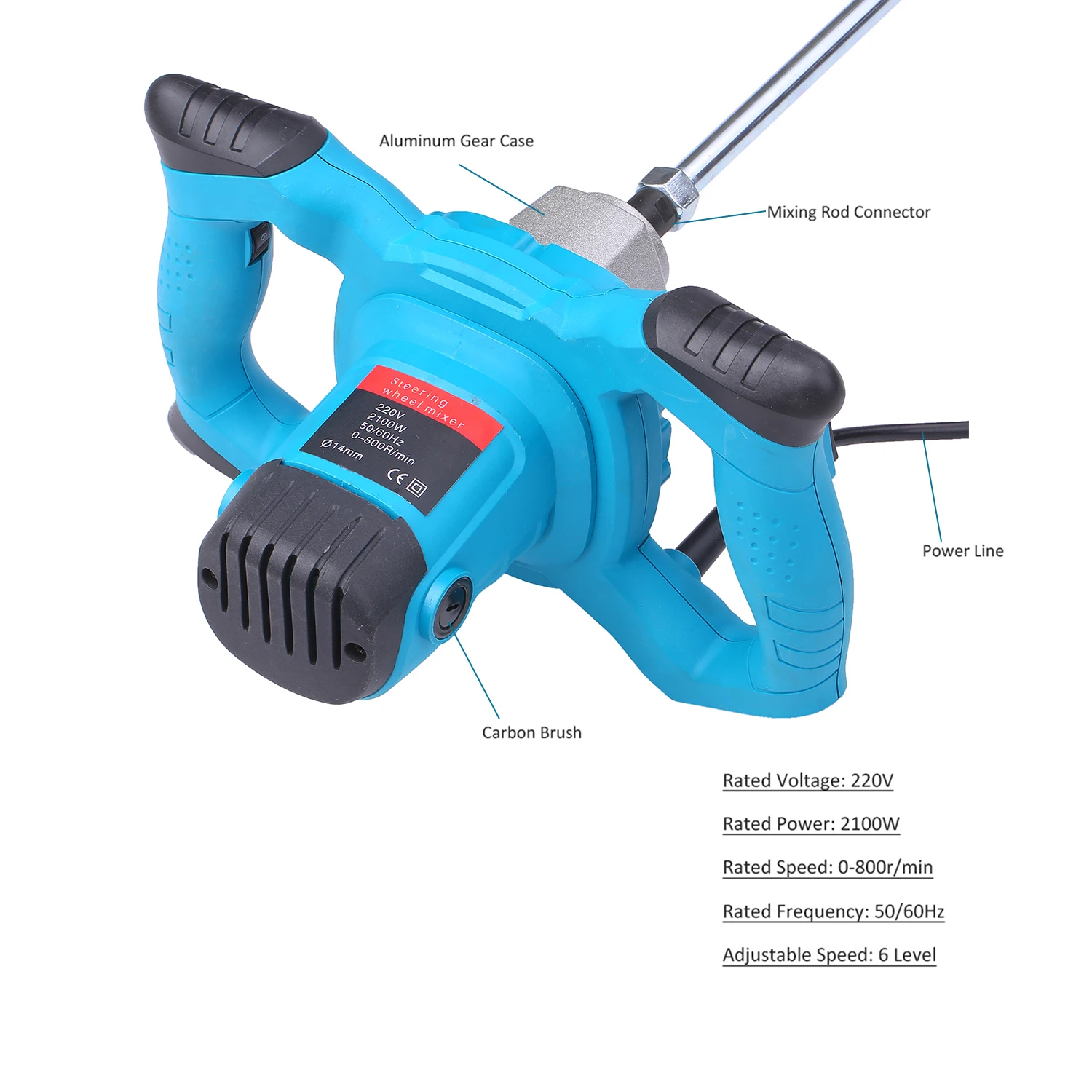 220 В 2100 Вт ручной Электрический смеситель цемента мешалка Гц 6 Скоростной Ручной