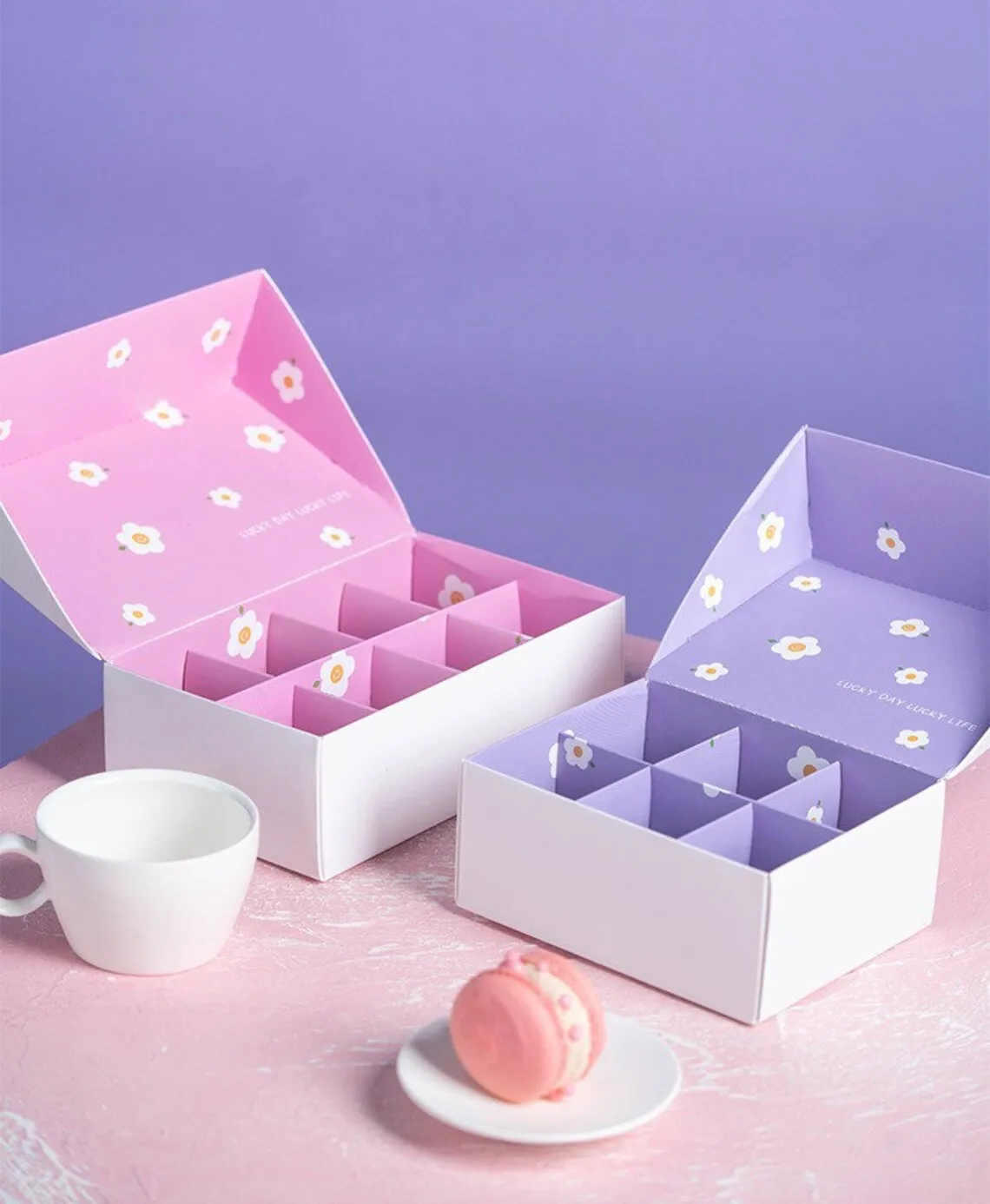 Pink/Purple Bakery Boxes - 6/8 Holes French Macarons Packaging -Treat Boxes - Cookies Boxes