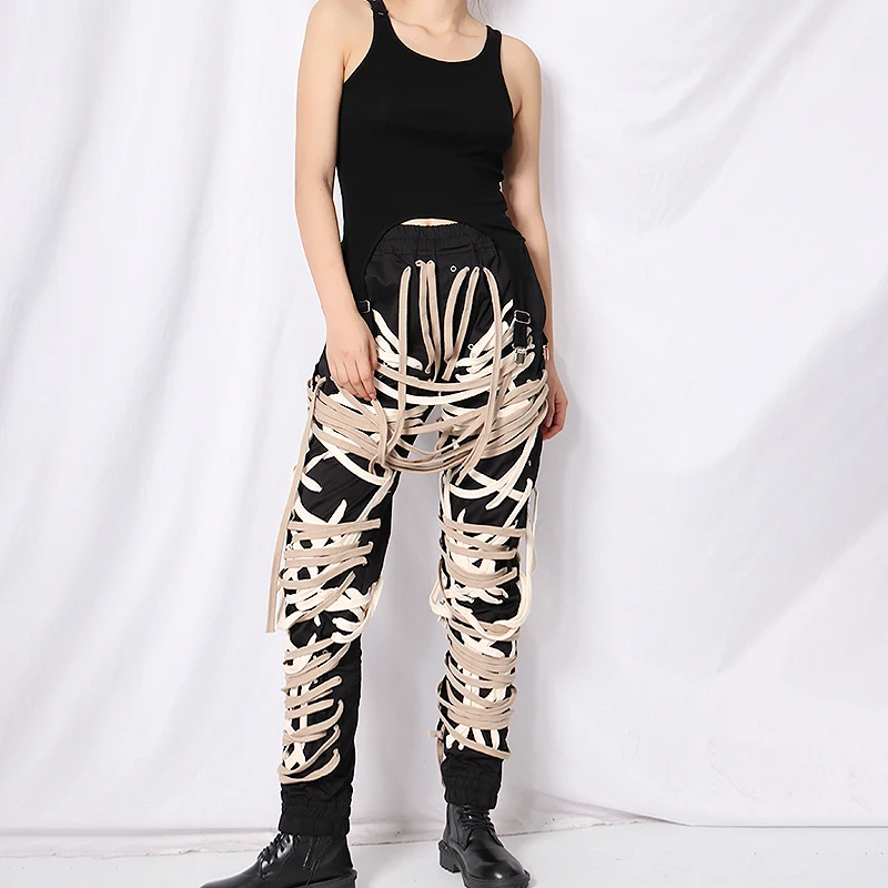 TWOTWINSTYLE Cross Bandage  Pants For Women High Waist Full Length Plus Size Casual Black Trousers Female 2020 Autumn New Style