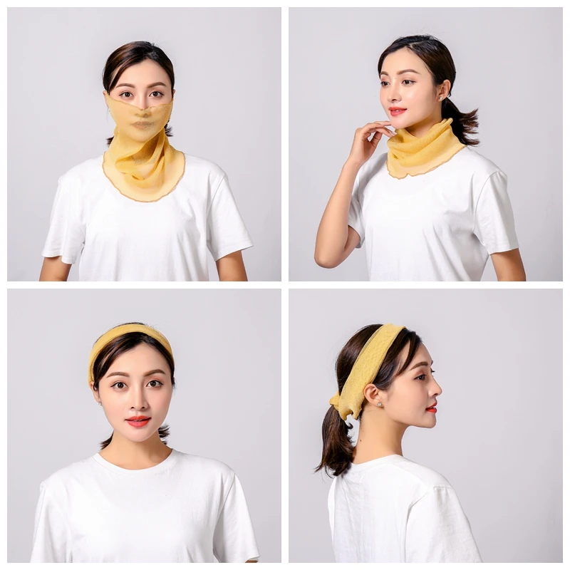 

2020 New gold silk Face Mask Protection Women Sun Scarves Neck Cover Solid Print Lady Hiking Riding Mouth Scarf Ring Wraps