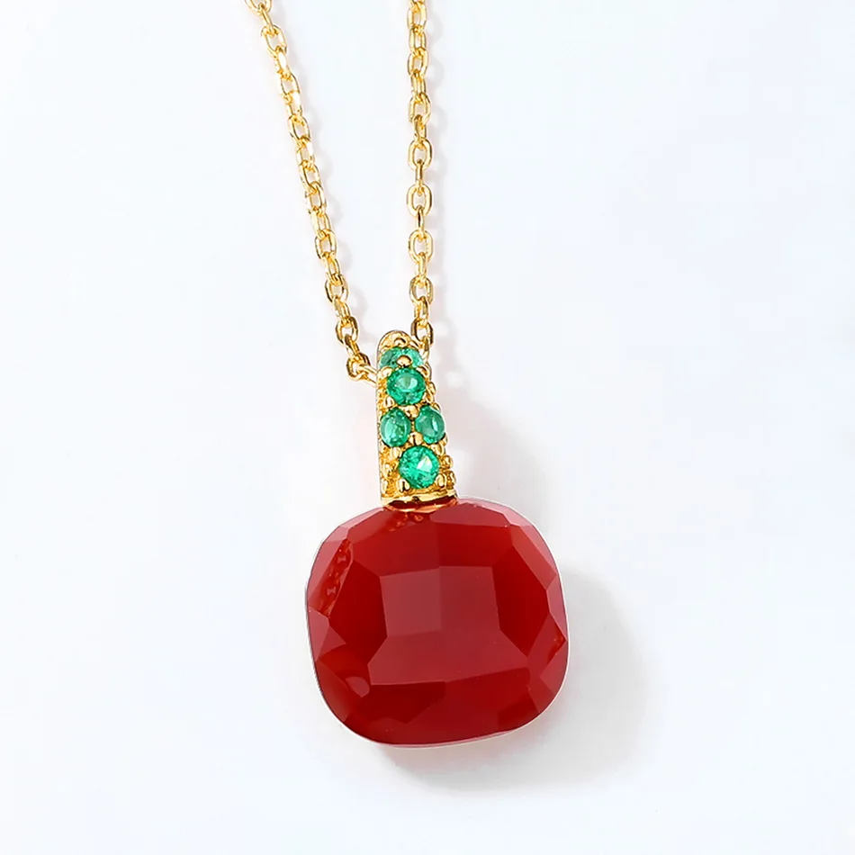 ALLNOEL Solid 925 Sterling Silver Necklace For Women Blue Agate Corundum Pendant Candy Series Wedding Christmas Gift | Украшения и