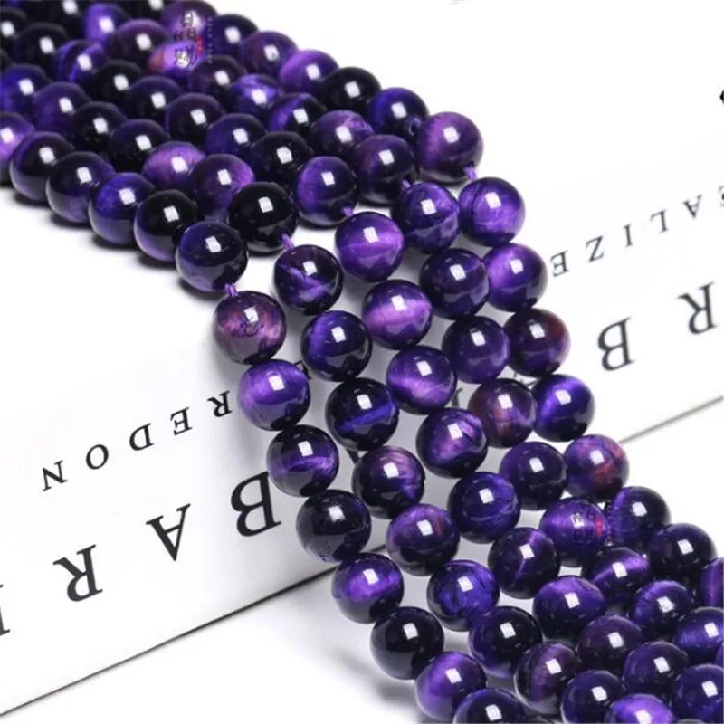 

Natural Stone Spacer Beads Round Rose Purple Tiger Eye Loose Beads For Needlework Jewelry DIY Making Bracelet 15" 4/6/8/10/12mm