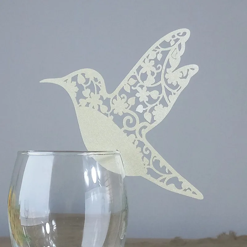 2020 карточка для бокала вина 100 шт DIY Место карты Лазерная резка птица Свадебное