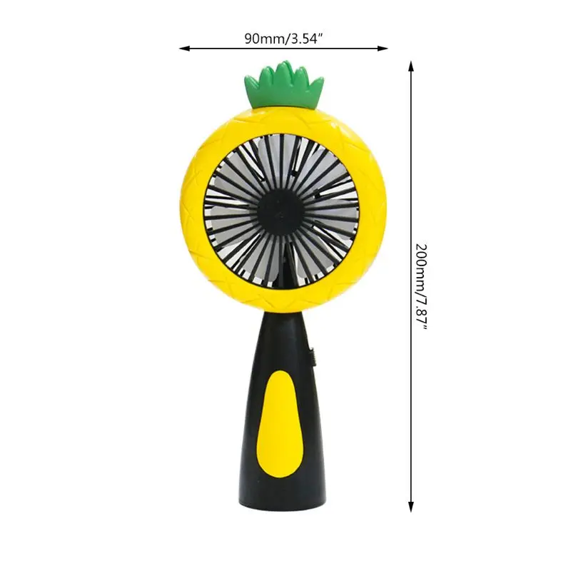 

Cartoon Pineapple Fruit Handheld USB Rechargeable Mini Fan with LED Night Light 2 Speed Portable Desktop Air Cooler