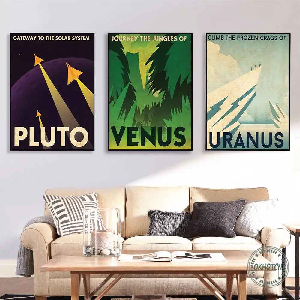 

Vintage Universal Planet Mars Uranus Jupiter Poster Mid Century Style Space Travel Canvas Painting Wall Art Pictures Child Gift