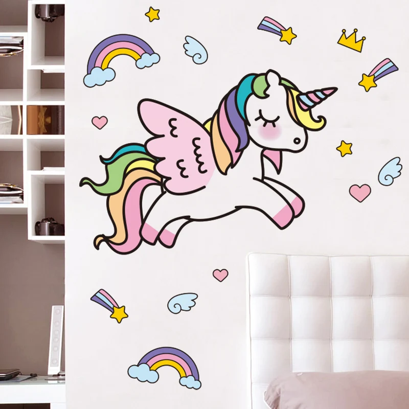 В виде единорога из мультфильма наклейки на стену DIY лошадь настенные с животными