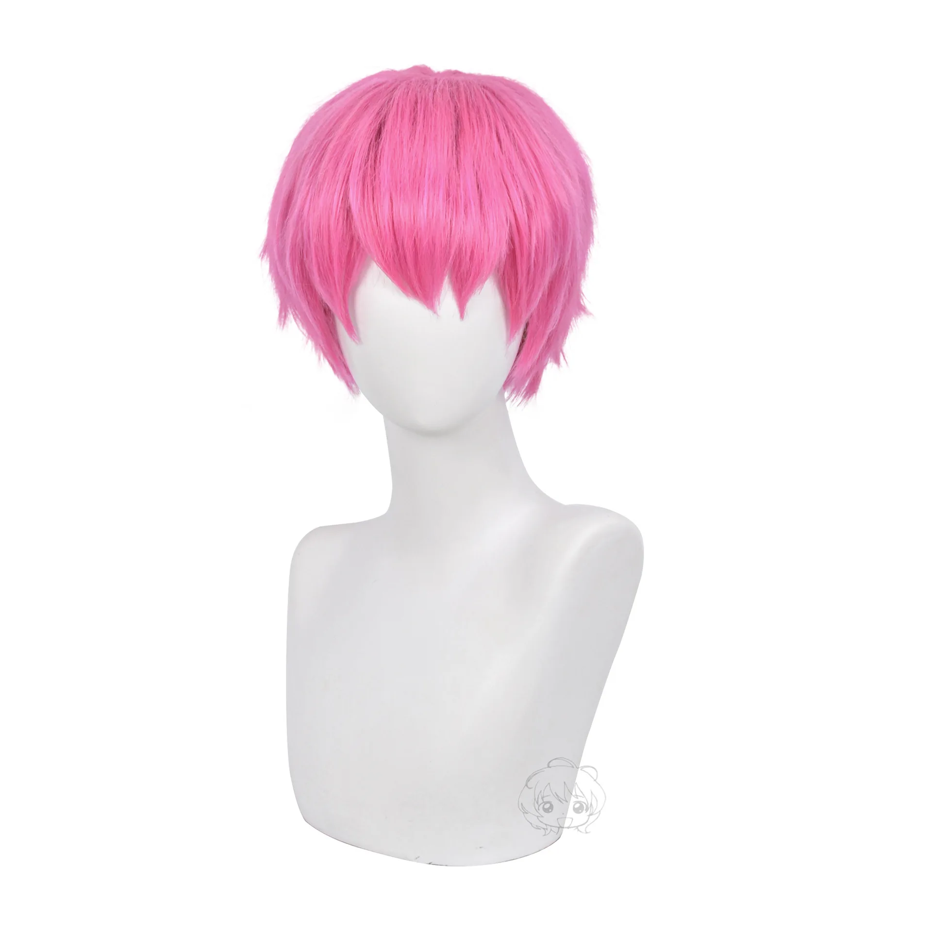 

Tokyo Anime The Disastrous Life of Saiki K. Cosplay Wig Glasses Saiki Kusuo Short Pink Synthetic Hair with Hair Pin