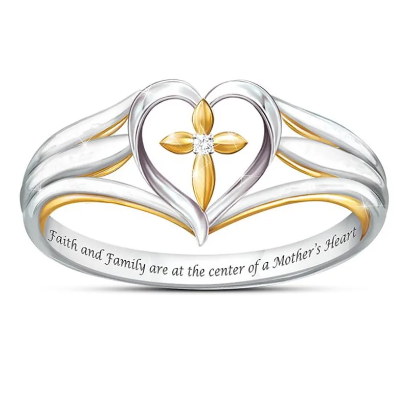 

Fashion creative two-color heart-shaped cross prayer ring romantic women's Valentine's day wedding accessories jewelry gifts