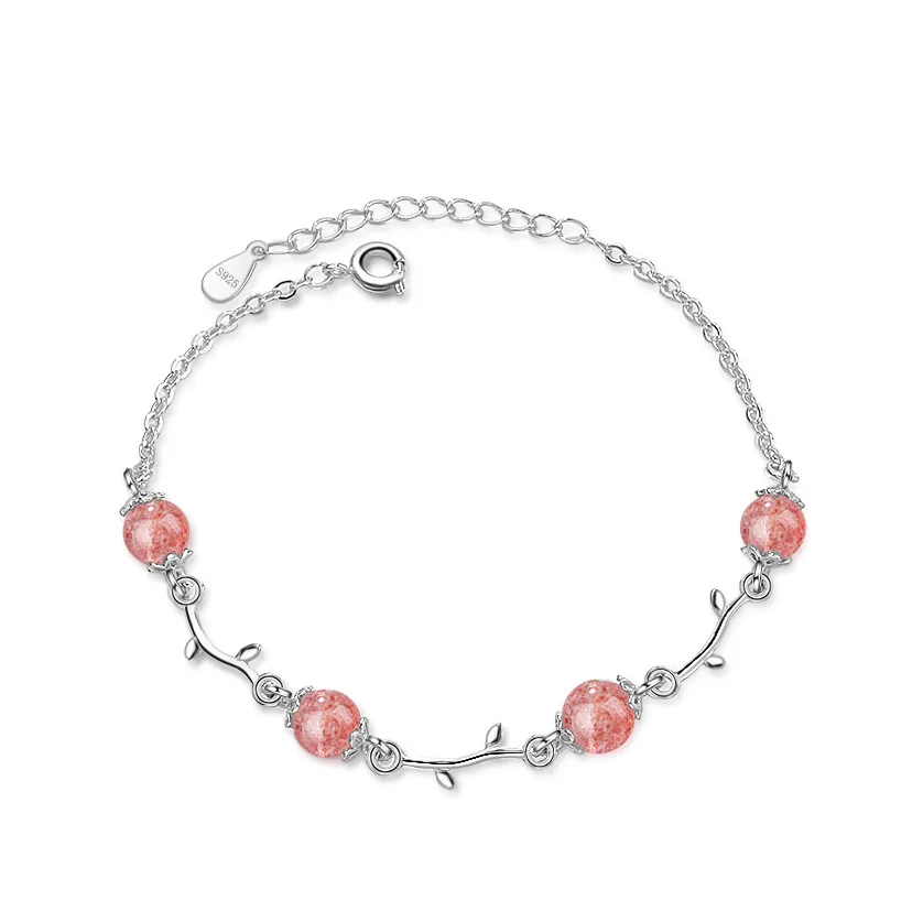 

925 Sterling Silver Fashion Strawberry Quartz Flower Ladies Bracelets Jewelry Women Short Choker Charms Birthday Gift Never Fade