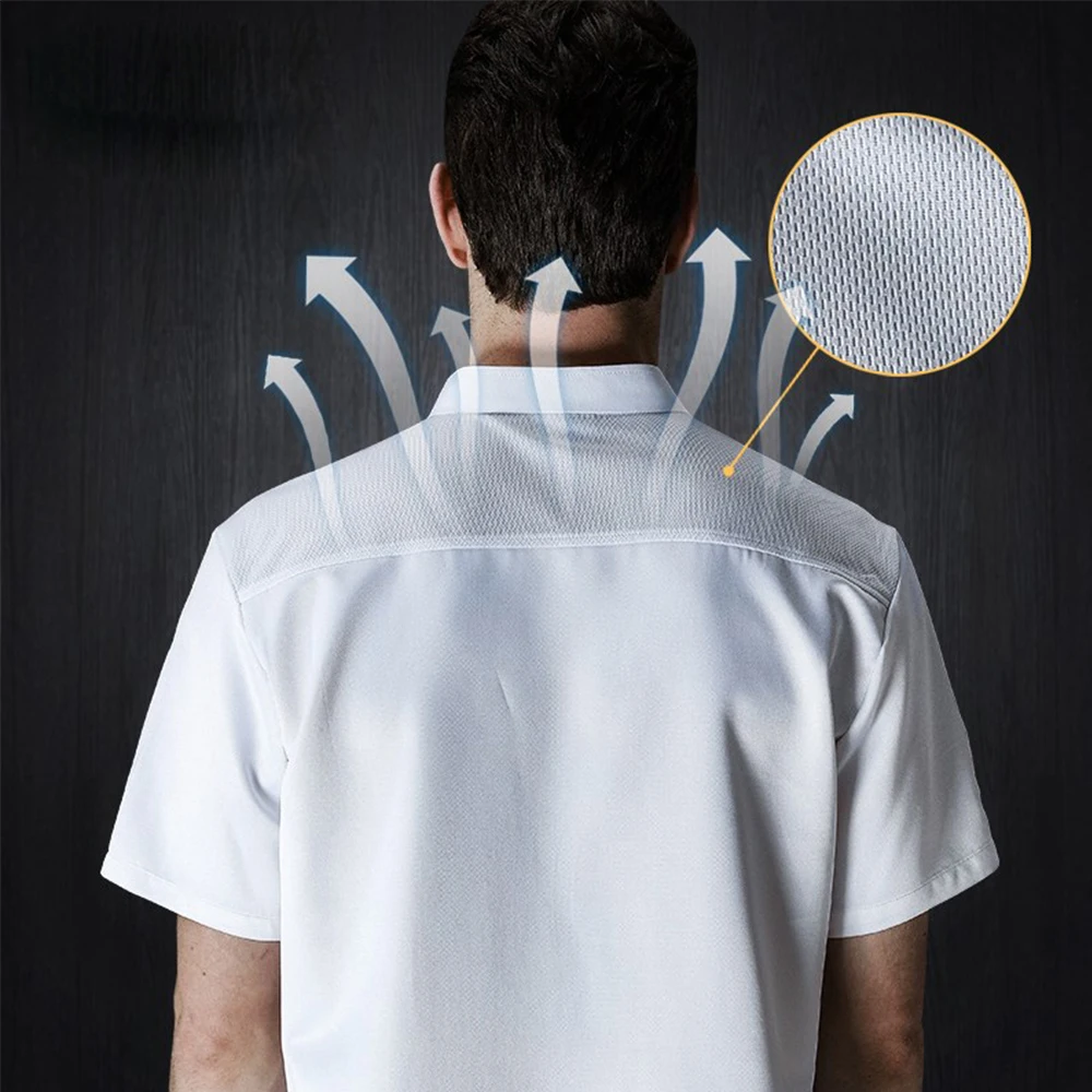 

Kitchen Chef Uniform Bakery Food Service Short Sleeve Unisex Restaurant Uniform Breathable Mesh Embroidery Chef Jacket Wholesale