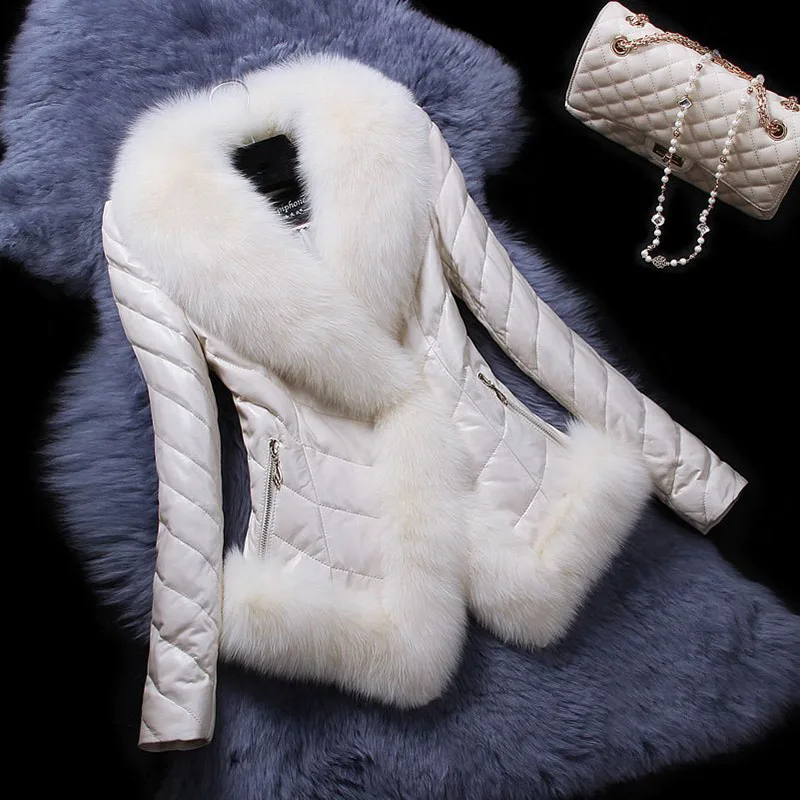 

European Pu Down Cotton 2020 Women's Plus Size Imitation Fur Coat Casual Fox Fur Collar Temperament Artificial Fur Overcoat B24