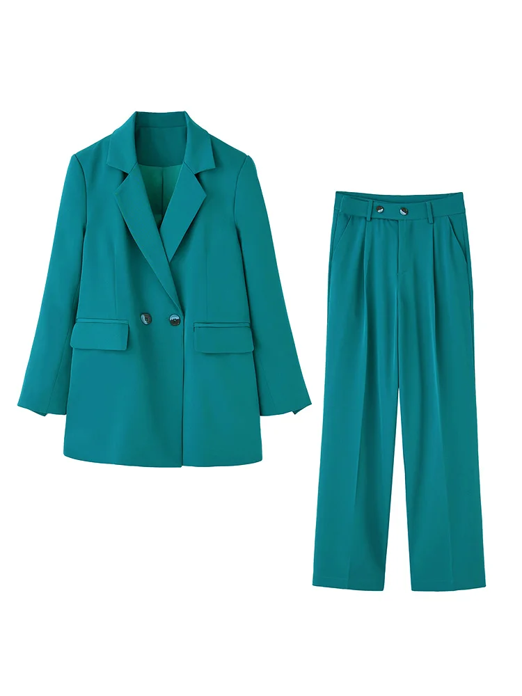 

New Blue Pants Suit Women Office Lady Blazer Jacket Coat+Pant 2 Piece Set Female 2021 Spring Autumn Elegant Casual Suits Outfits