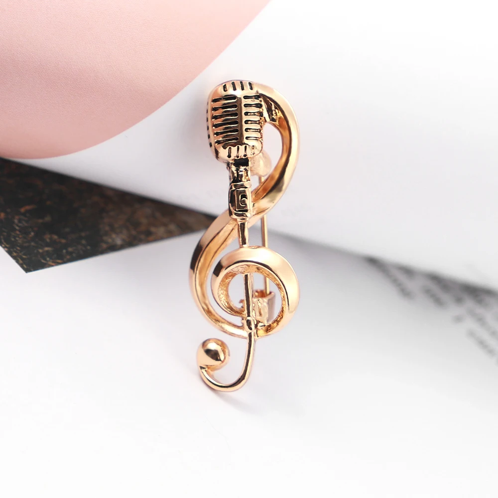 Music Note Gold Microphone Shape Brooches For Women Men Singer Club Badge Clothes Accessories Rock Brooch Pins Gifts | Украшения и