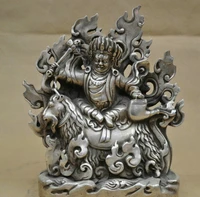 8 china tibet mahakala protector buddha ride sheep goat silver bronze statue r0712 35