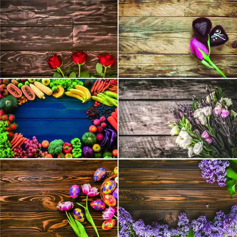 

Vinyl Custom Photography Backdrops Prop Flower and Wood Planks Theme Photography Background C20422-05