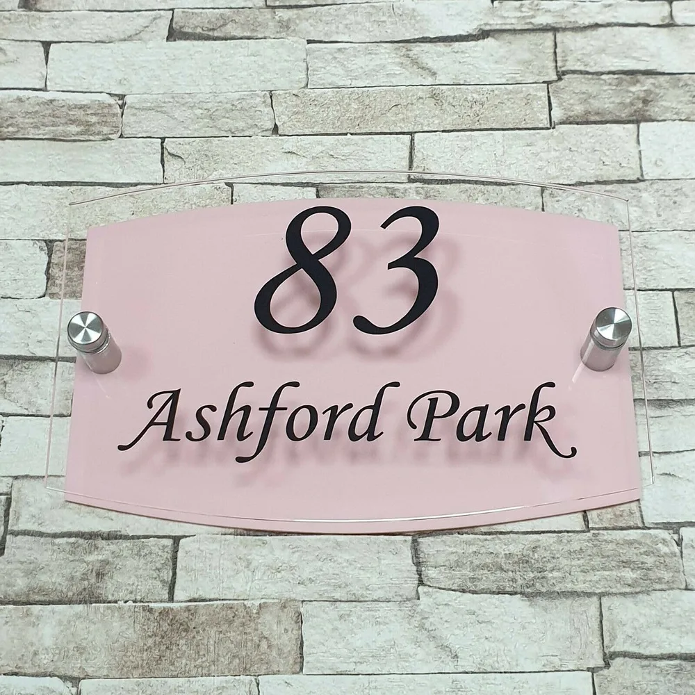 

Customized Acrylic Pink Modern House Sign Door Number Address Sign Contemporary