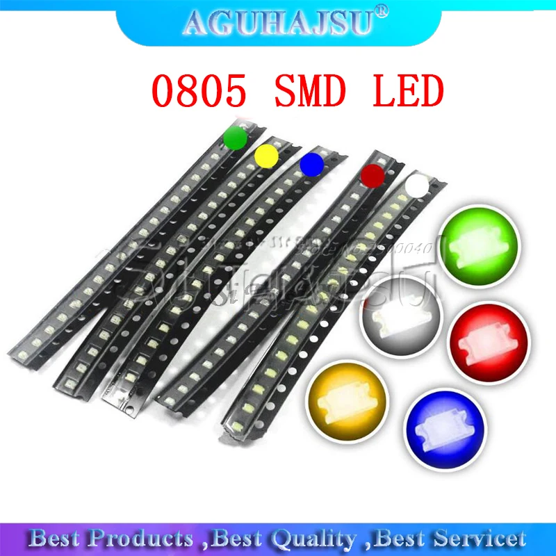 100 шт = 5 цветов x 20 0805 SMD светодиодный светильник желтый красный зеленый синий
