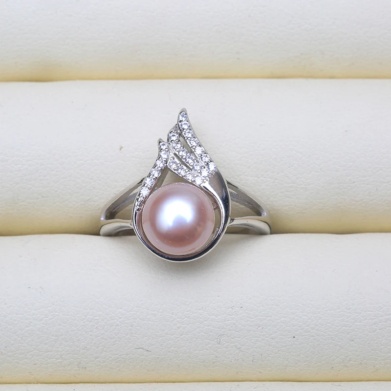 Женское свадебное кольцо с натуральным пресноводным жемчугом регулируемое из