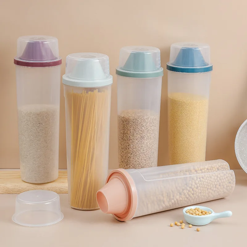 

Food Storage Box Plastic Transparent Container Set with Pour Lids Grain Noodle Bottles Jars Dried Grains Tank Kitchen Containers