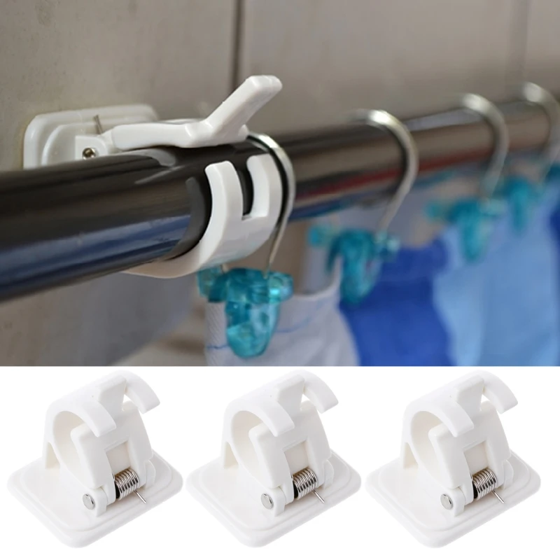 

2Pcs Self Adhesive Curtain Rods White Hanger Crossbar Curtain Clips Wall Hooks Bathroom Tool Accessories