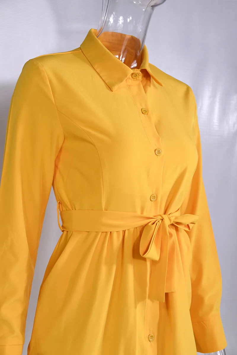 

Fashion Long Sleeve Buttons Shirt Dress Women 2020 Autumn Casual Yellow Green Vintage Ladies Dresses Femme Robe