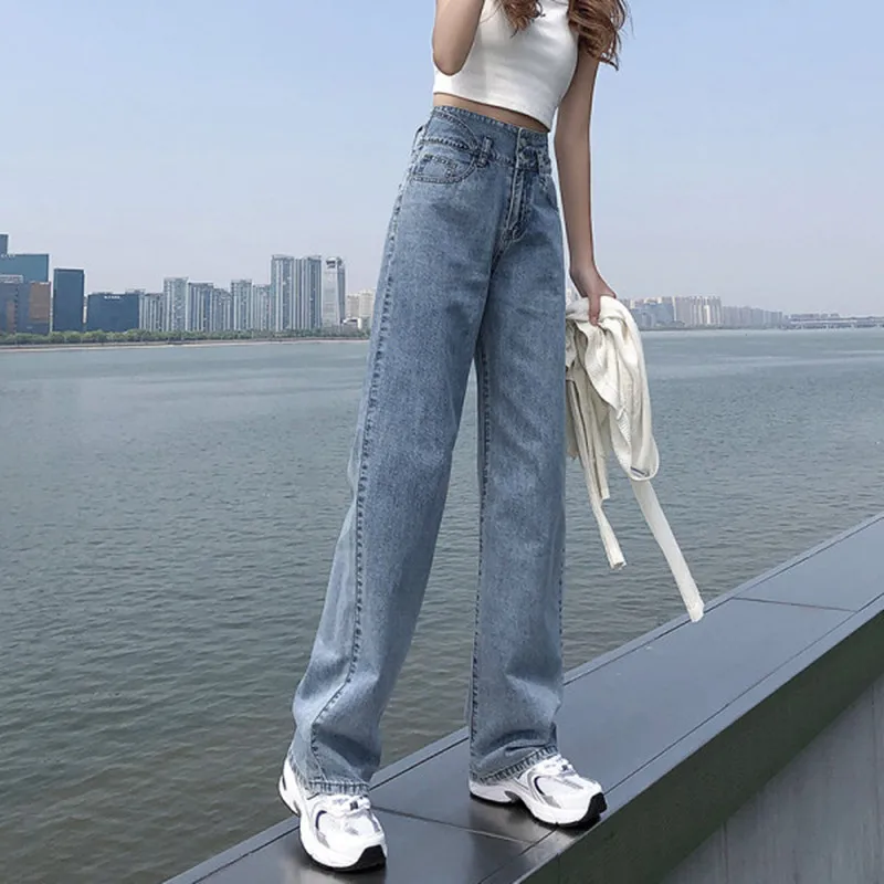 

2021 New Pants Baggy Jeans Women High Waist Jeans Women's Spring Thin Straight Loose and Thin Drape Vintage Quality Wide-leg