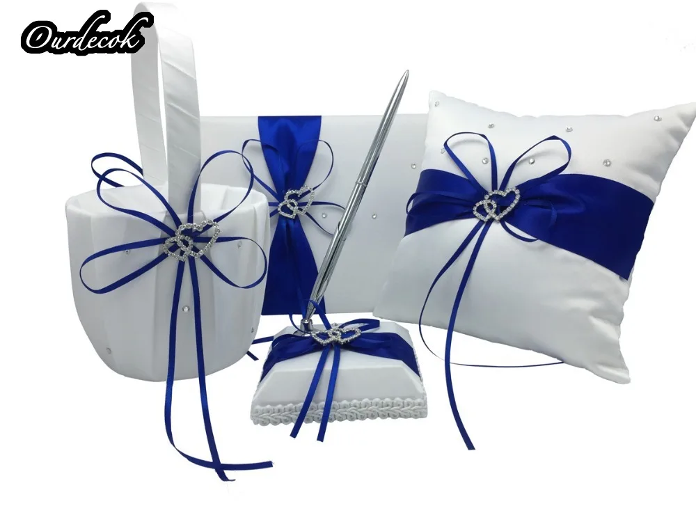 4 шт./компл. 5 цветов свадебное украшение атласное кольцо Подушка + корзина для