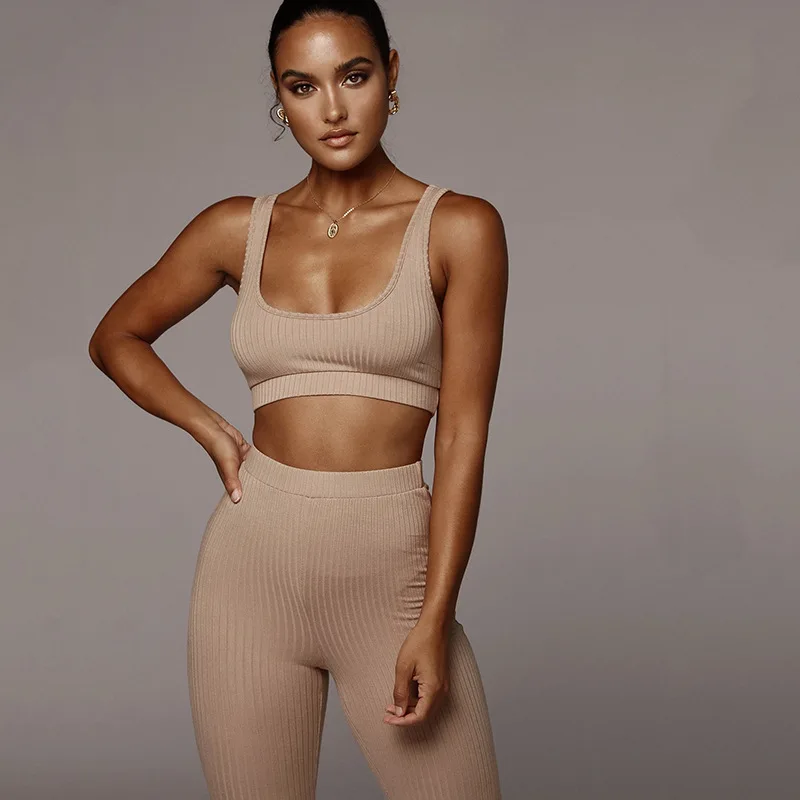 Сексуальный женский вязаный сексуальный комплект для фитнеса розовый тонкий