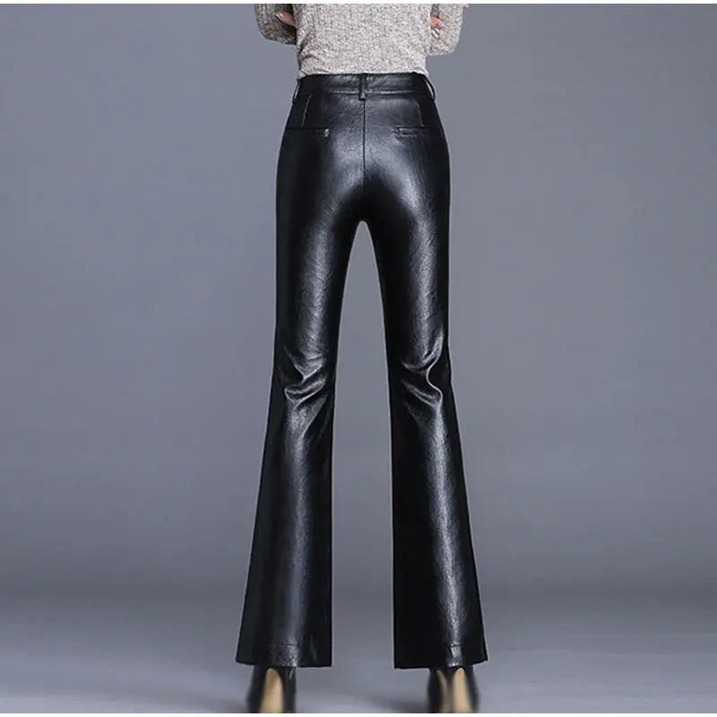 Женские брюки-клеш из ПУ кожи с флисом размеры до 4XL | Женская одежда
