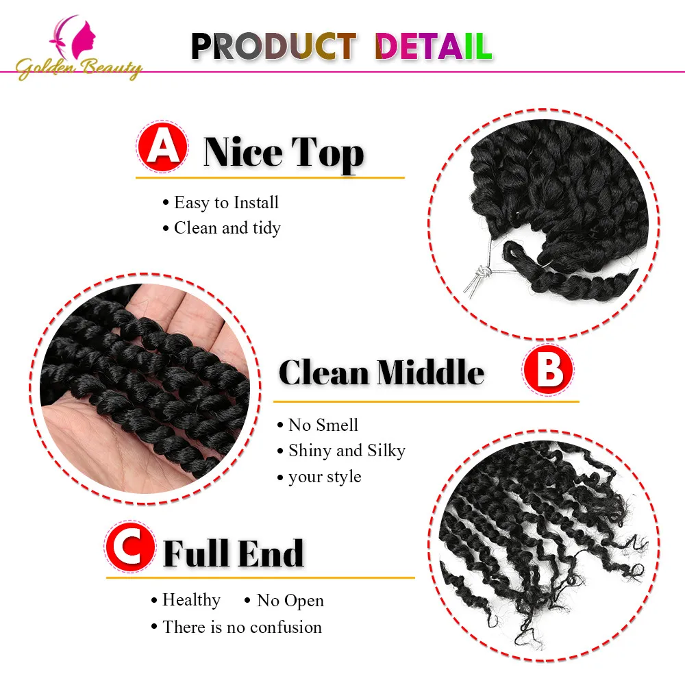 

18 inch Passion Twist Braiding Hair Extensions Pre-looped Fluffy Crochet Hair Ombre Synthetic Nubian Twists hairs Golden Beauty