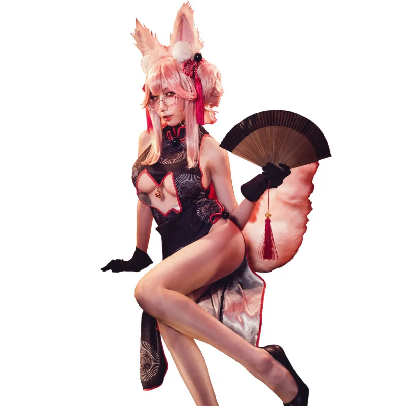 

HotFgo fate grand order tamamo no mae koyanskaya fox secretary cheongsam dress uniform c osplay costume and wig