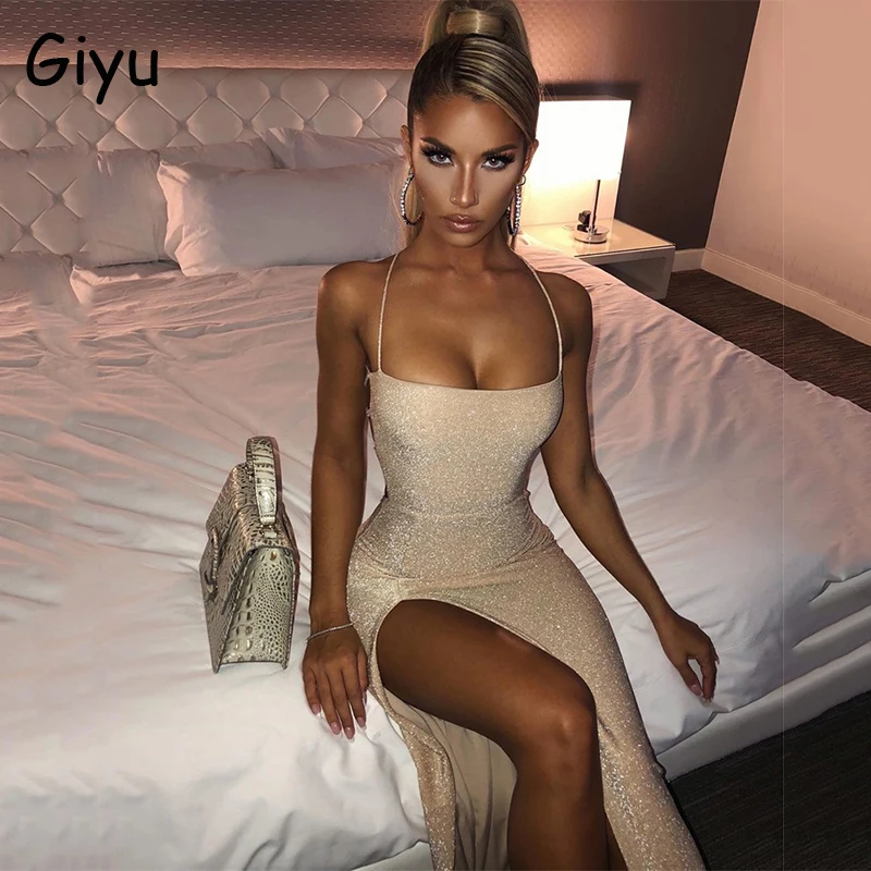

Вечернее платье для ночного клуба Giyu 2021 осенние Сексуальные облегающие блестящие женские платья с открытой спиной бандажные Длинные плать...