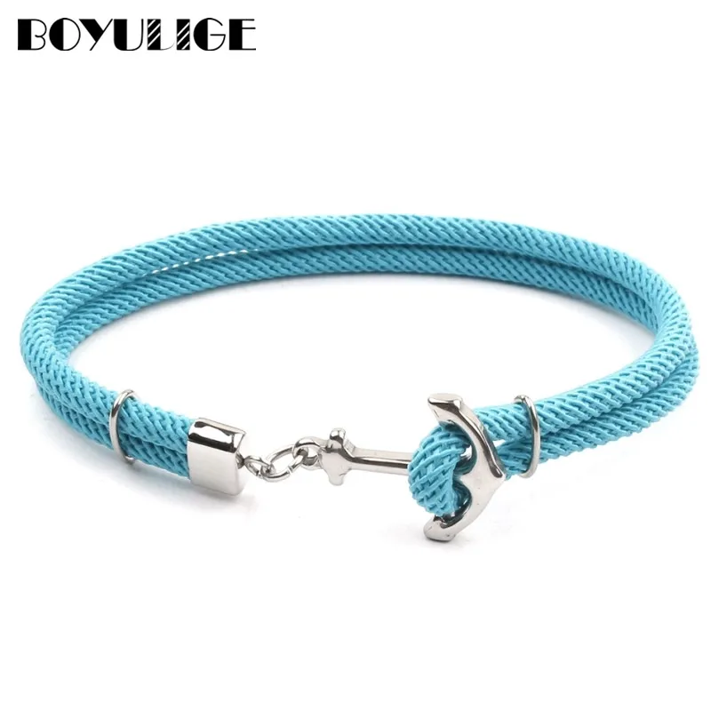 5-Light blue Миланский многослойный трос из нержавеющей стали Мужской якорь браслет с брелоками для женщин мужской выживания Морской стиль спортивные крючки - Окраска металла: 5-Light blue