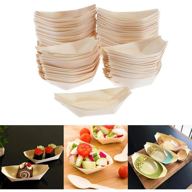 

Promotion - Party Wedding Supplies, 130mm Disposable Sushi/Salad/Dessert Bowl Natural Pine Wood Serving Boat, 50/Pack