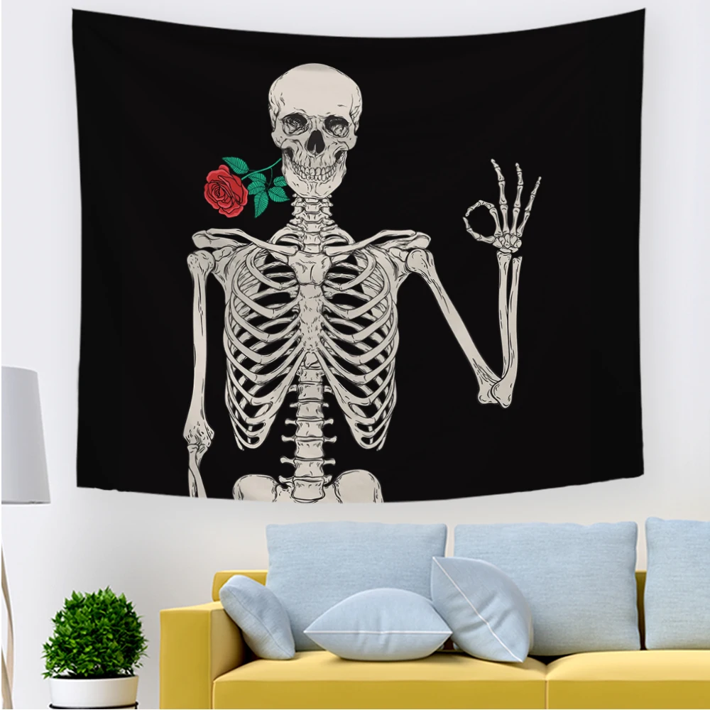 Гобелен с черно-белым черепом гобелен для влюбленных поцелуев настенный