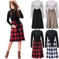 autumn long sleeved knitted dress new style plaid stitching slim fit knitted dress