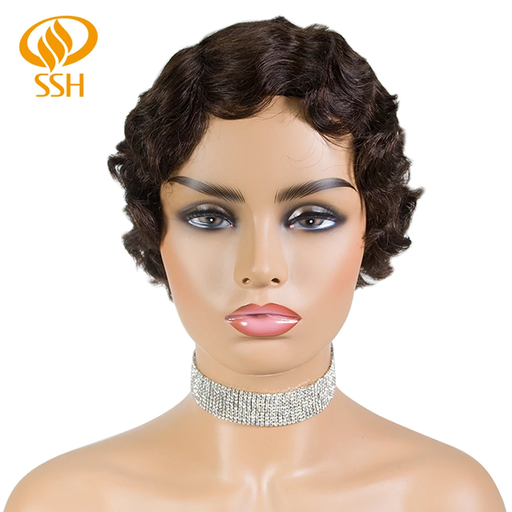 SSH Non-Remy человеческие волосы короткие Pixie Cut парик 1920's стрижка флэппер для женщин короткий палец волна ретро стиль парик косплей