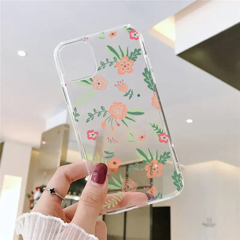 

Fashion Cute Flowers Phone Case Transparent for iPhone 6 7 8 11 12 s mini pro X XS XR MAX Plus SE cover funda
